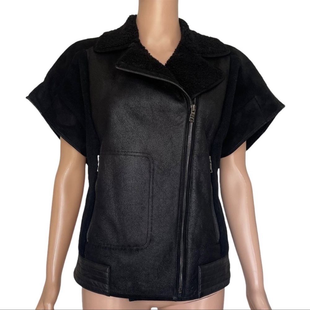 PRICE FIRM🚨 Ashley B. black Wool Leather Sterling Biker Moto Vest Jacket Medium